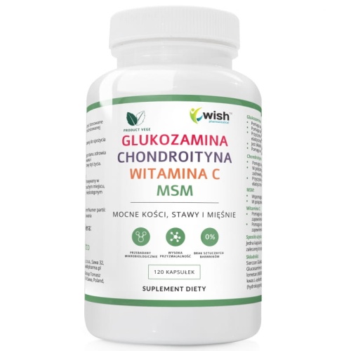 Wegańska Glukozamina, Chondroityna, MSM + Wit. C - 120 tabl. / Wish Pharmaceutical 