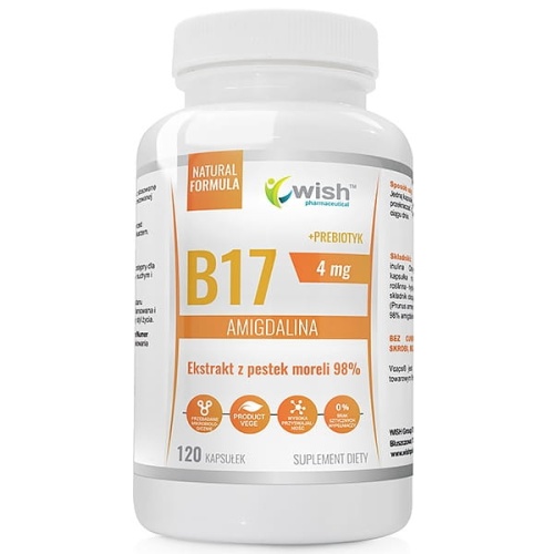Amigdalina 4mg - ekstrakt z pestek moreli gorzkiej + prebiotyk - 120 kaps. / Wish Pharmaceutical 
