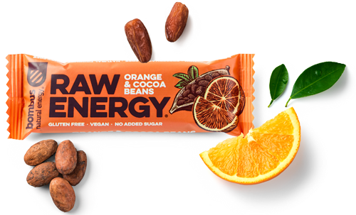 Baton RAW Energy Pomarańcza - Kakao 50g / Bombus 