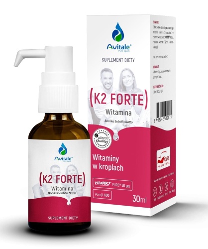 Avitale Witamina K2 Forte 50 mcg - zdrowe tętnice i mocne kości - 30 ml / Aliness Medicaline 