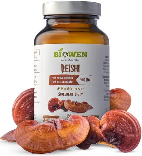 Grzyby lecznicze Reishi (Lakownica żółtawa) 400 mg - 40% polisacharydów, 30% beta-glukanów - 90 kaps - Biowen / HempKing
