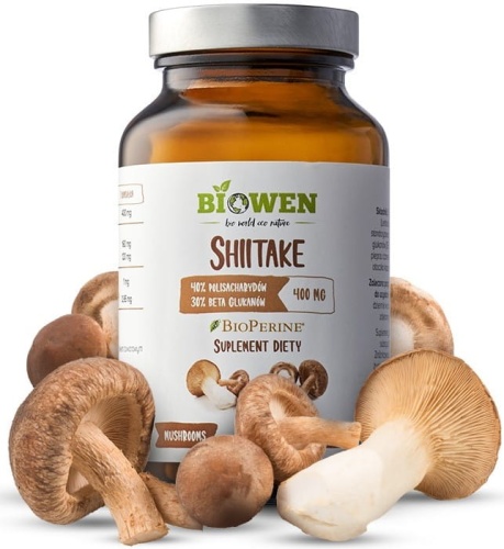 Grzyby lecznicze Shiitake (Twardnik japoński) 400 mg - 40% polisacharydów, 30% beta-glukanów - 90 kaps - Biowen / HempKing