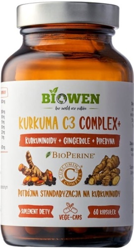 Kurkuma C3 Complex+ (98% kurkuminoidów, 95% piperyny, 5% gingeroli) 60 kaps. Biowen / HempKing