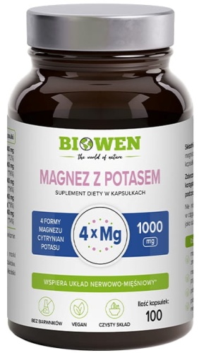 Magnez 4X z Potasem (4 formy magnezu + potas) 100 kaps. - Biowen / HempKing