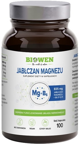 Jabłczan Magnezu 835 mg z witaminą B6 (P-5-P) 100 kaps. Biowen / HempKing 