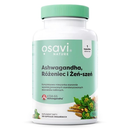 Ashwagandha + Różeniec i Żeń-szeń (umysł, energia, sen) 120 vegan caps / Osavi