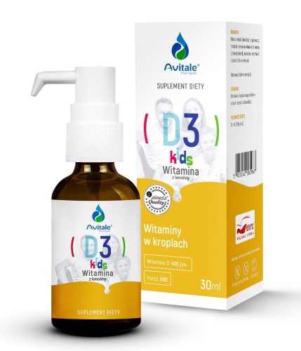 Avitale Witamina D3 Kids krople - wsparcie dla kości i odporności - 30ml / Aliness Medicaline