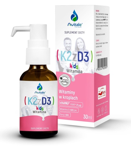 Avitale Witamina K2 z D3 Kids krople - wsparcie dla kości i odporności - 30ml / Aliness Medicaline 