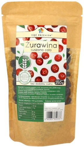 Żurawina suszona z sokiem jabłkowym cała 250 g / Pięć Przemian