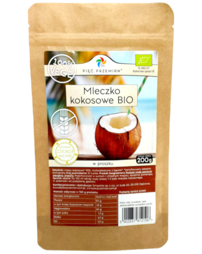 Napój kokosowy BIO w proszku bezglutenowy 200 g / Pięć Przemian