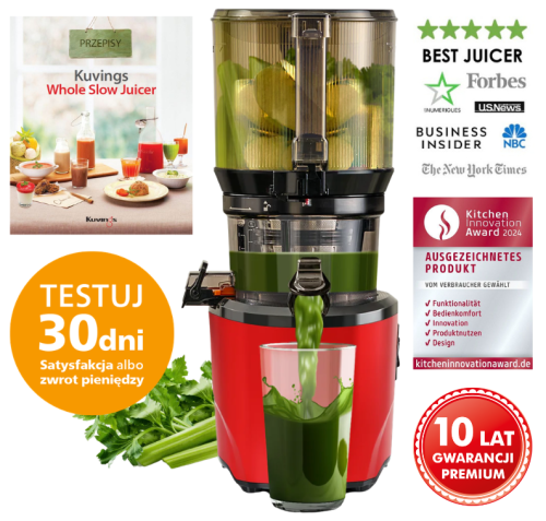 SUPER CENA! Wyciskarka wolnoobrotowa Kuvings AUTO 10S - Kolor Czerwony 