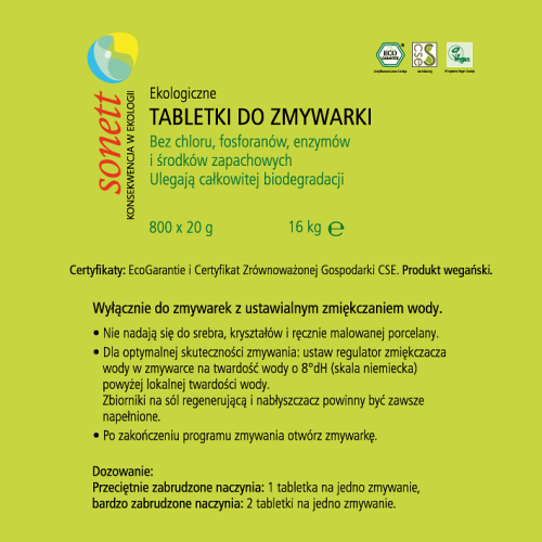 Tabletki do zmywarki BIO 800 szt / 16 kg / Sonett